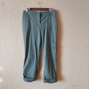 Chico's green stretch cotton roll-up convertible pants hiking outdoor casual 12